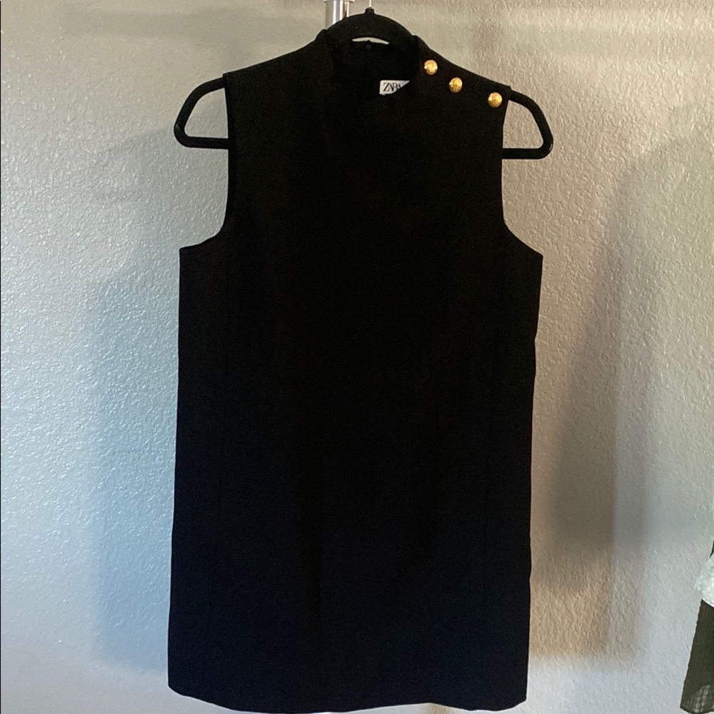 Zara Black Sheath Mini Dress with Mock Neck